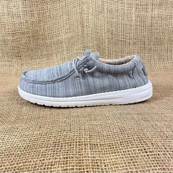 🛑SOLD🛑 Hey Dude Shoe Casual Walley Linen Stone Gray Slip On Size 5 - Picture 3 of 10